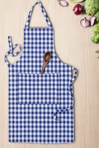 Krishna E Check Aprons  with Pocket Pack of 2 Blue & Red