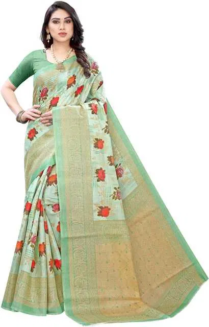 Yashika Designer Women's Saree Art Silk With Unstitched Blouse Piece (Green, 5.2M) (Y-157)