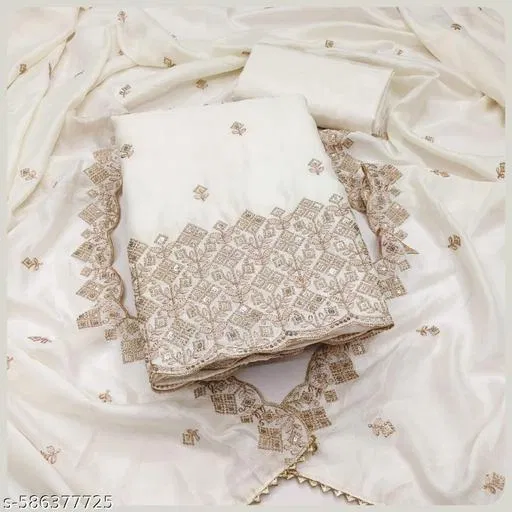 Embroidered Pakistani Suits for Women (White, 6.45 meter (XL)