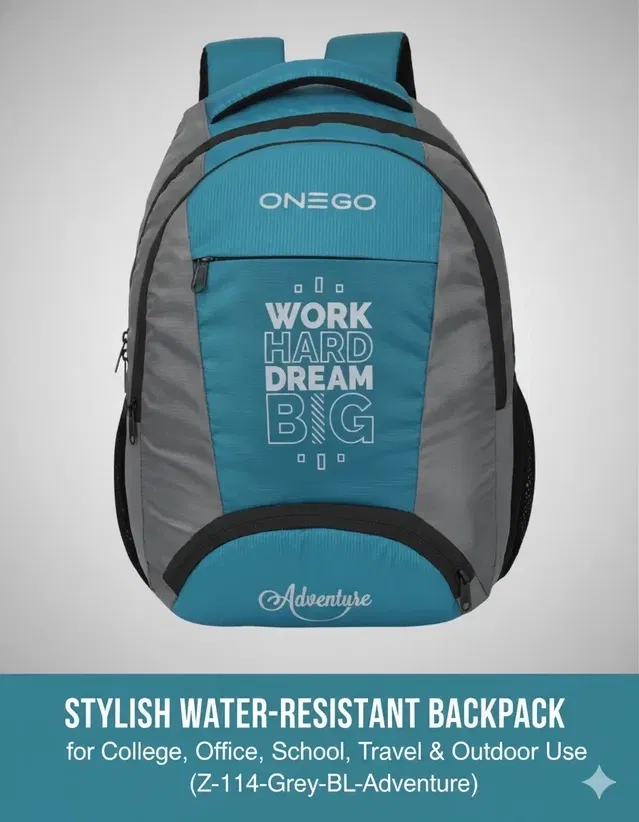 ONEGO Contemporary Laptop Backpack - Stylish Water-Resistant Backpack for College, Office, School, Travel & Outdoor Use (Z-114-Grey-BL-Adventure)