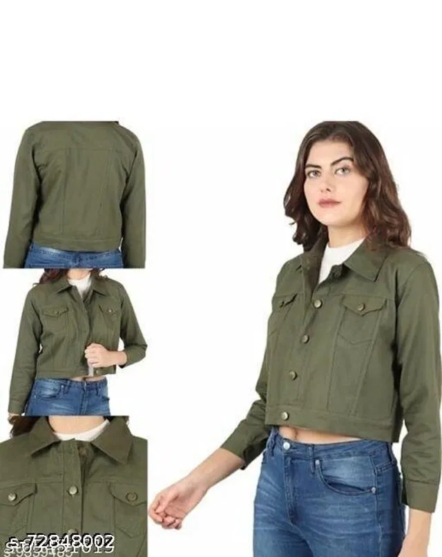 Denim Jacket for Women (Green, XL)
