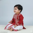 Ethnic Motif Cotton Kurta Set with Show Button for Boys 