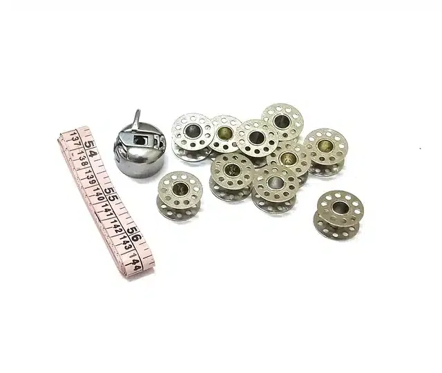 Metal Cases, Bobbin & Inch Tape Combo for Sewing Machine (Multicolor, Pack of 12)