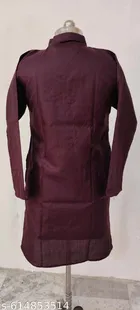 Cotton Solid Kurta Set for Men, White & Purple 