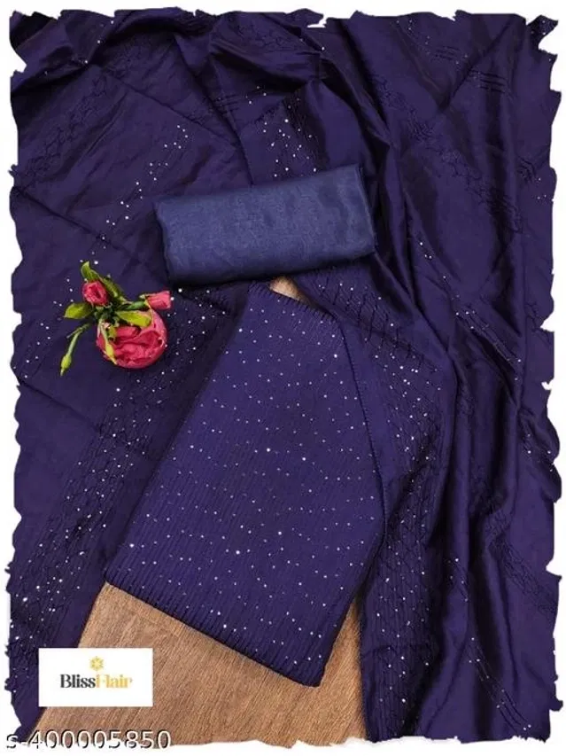 Embroidered Unstitched Suit for Women (Navy Blue, 2.25 m)