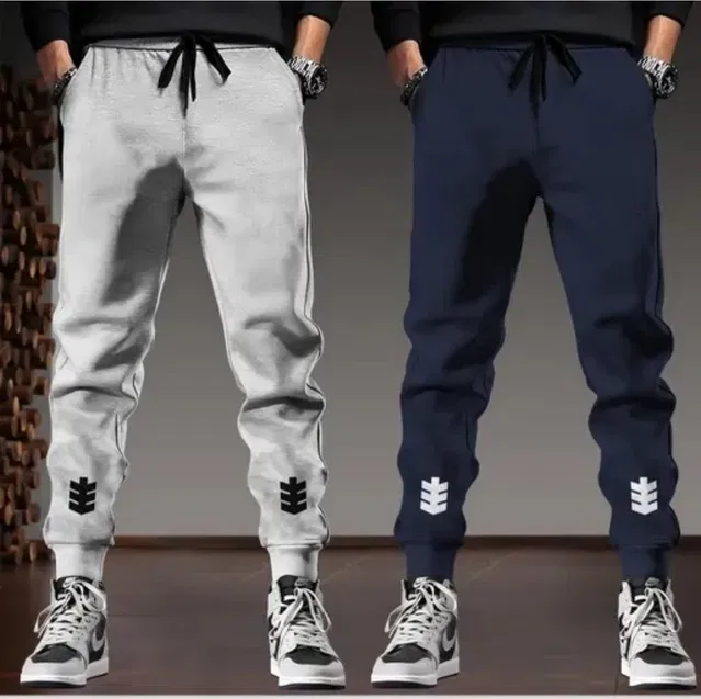 Polyblend Printed Trackpants for Men, Grey & Navy Blue, Pack of 2 (M)