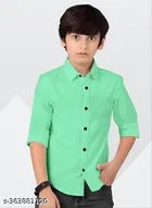 Solid Cotton Blend Long Sleeve Spread Collar Shirt for Boys 