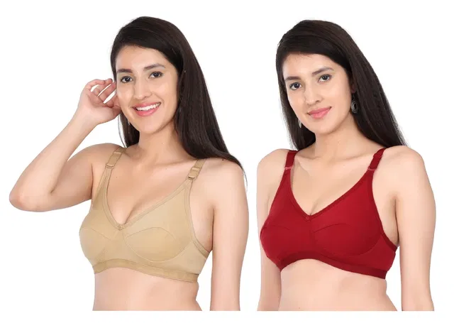 Cotton Blend Solid Non Padded Bras for Women (Multicolor, 34) (Pack of 2)