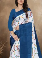Art Silk Printed Saree for Women, Blue 