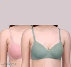 Hosiery Solid Bra for Women & Girls, Pink & Blue, Pack of 2 