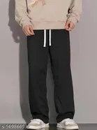 Cotton Blend Solid Trackpant for Men, Black 
