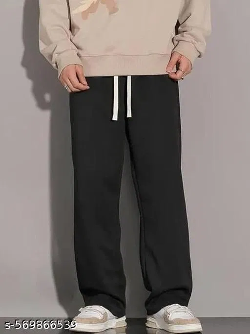 Cotton Blend Solid Trackpant for Men, Black (XL)