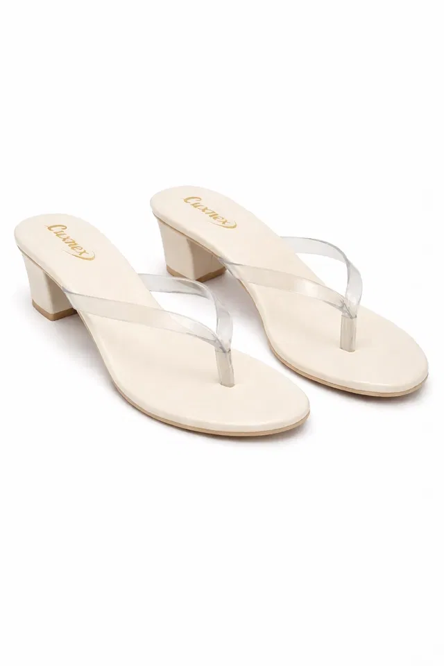 Solid Block Sandals for Women (Beige, 6)