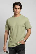 Polyester Round Neck T-shirt for Men, Green 