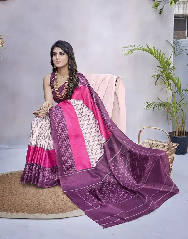 Art Silk Printed Saree for Women (Purple, 6 m)