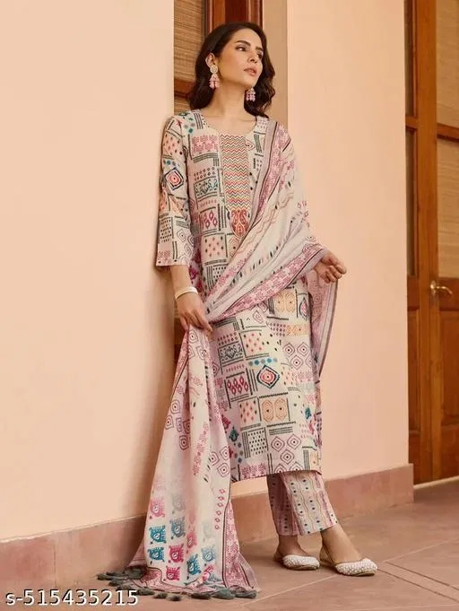 Cotton Printed Kurta With Paint & Dupatta Set for Women, Multicolour (XXL)