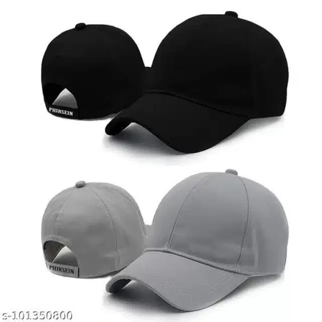 Cotton Cap for Men & Women (Black & Grey, Pack of 2)