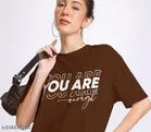 Cotton Blend Printed T-shirt for Women, Maroon 