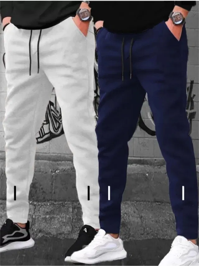 Polyblend Printed Trackpants for Men, Grey & Navy Blue, Pack of 2 (L)