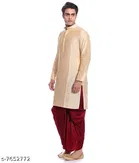 Dupion Silk Solid Kurta with Dhoti for Men 