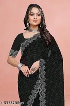 Georgette Saree for Women, Black 