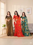 Georgette Printed Saree for Women, Multicolor, Pack of 3 