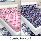 Arch Fab (Pink Square Flower)& (Abstract Floral) Double Bedsheet 88X90 Inch Pack of 2