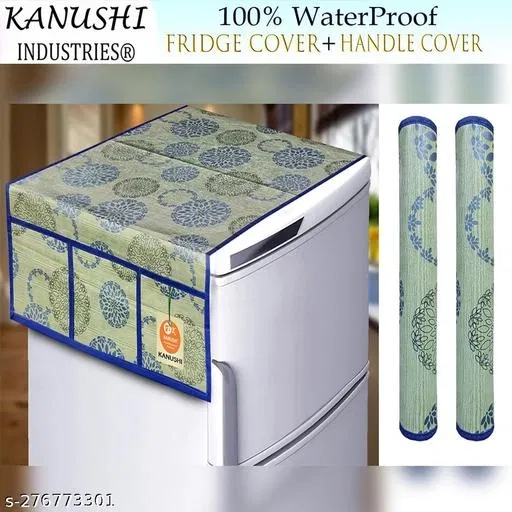 KANUSHI Industries® 1Pc Fridge Cover for Top with 6 Utility Pockets + 2 Fridge Handle Cover (RK-FRI-NW-NEW-12+2-HANDLE)