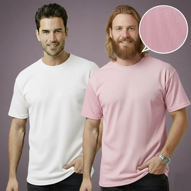 Polyester Round Neck T-shirt for Men, Multicolour, Pack of 2 (L)