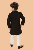 Cotton Blend Solid Kurta with Payjama for Boys, Black & White 
