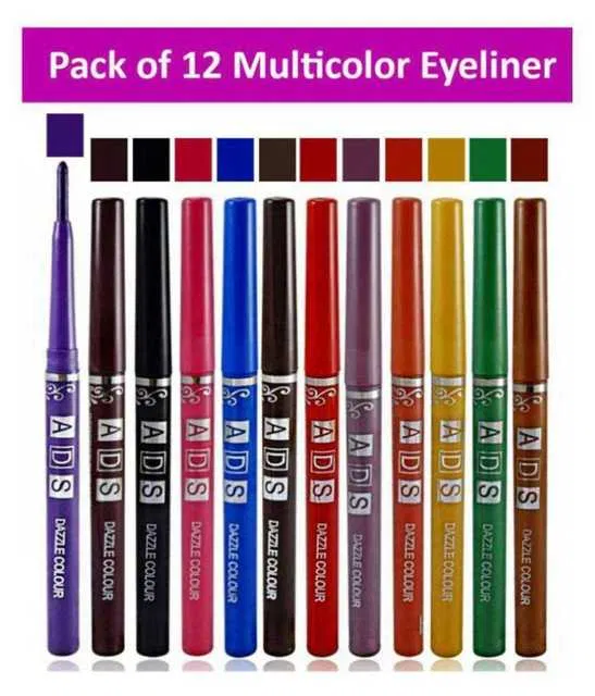 Lenon Makeup Accessory Multicolor Pencil Eyeliner (Set of 12) (D65)