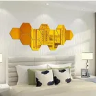 Ak Arts Acrylic Hexagon Shaped Wall Mirror Stickers, Gold, Pack of 14