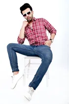 Cotton Blend Checked Shirt for Men, Maroon 