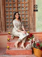 Anarkali Khadi Cotton Embroidered Kurti with Pant for Women 