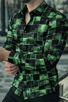 Lycra Geometric Print Shirt for Men, Green 