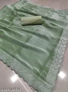 Jimmy Choo Solid Saree For Women, Green