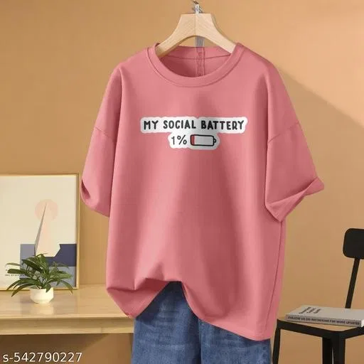 Cotton Blend Printed T-shirt for Women, Peach (M)