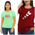 Cotton Blend T-shirt for Women, Maroon & Green, Pack of 2 