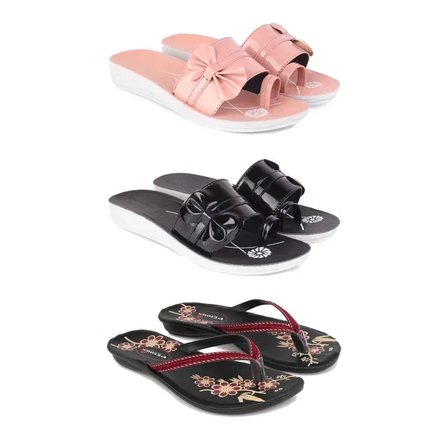 Flats for Women (Multicolor, 5) (Set of 3)