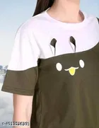 Cotton Blend Printed T-Shirt for Women, Olive 