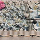 Linen Printed Saree for Women, Multicolor 