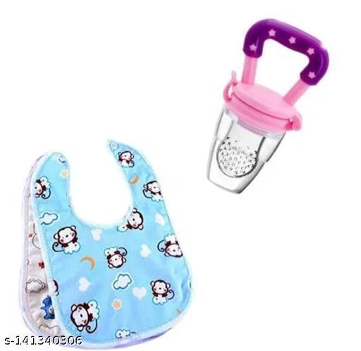 Baby Food & Fruit Feeder Combo With 2 Waterproof Bibs