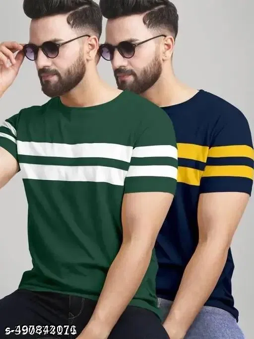 Cotton Blend T-shirt for Men, Multicolour, Pack of 2 (L)