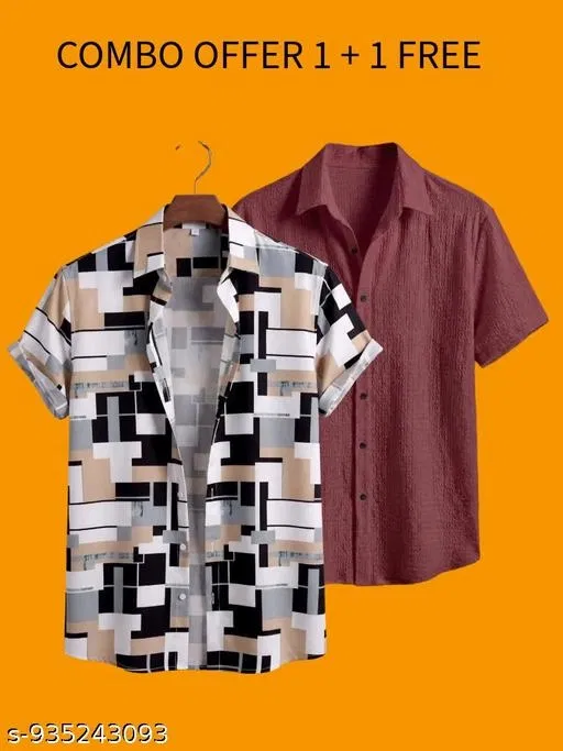 Casual Shirts for Men, Pack of 2 (Multicolor, XL)