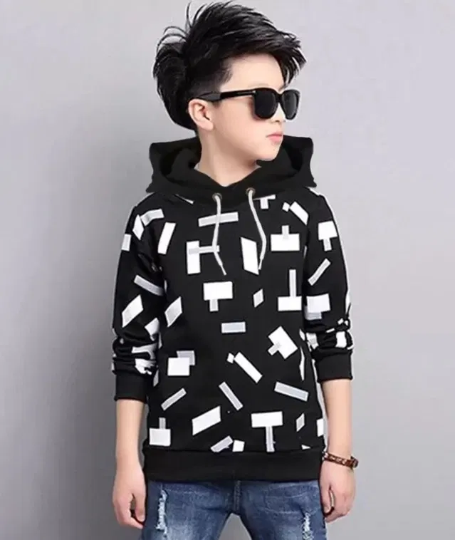 Cotton Blend Hood Neck Sweatshirts for Boys (Black, 11-12 Years)