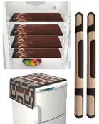 Knit Printed Fridge 4 Pcs Mat with 2 Pcs Handle & Top Cover 