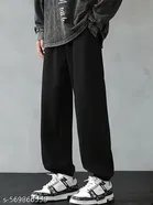 Cotton Blend Solid Trackpant for Men, Black 