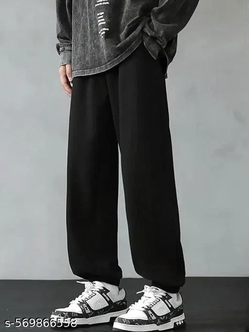 Cotton Blend Solid Trackpant for Men, Black (XXL)