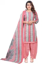 Cotton Blend Floral Kurti with Pant & Dupatta for Women 