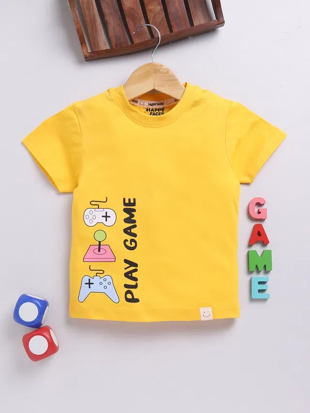 Round Neck Printed T-Shirt for Boys (Yellow, 4-5 Years)